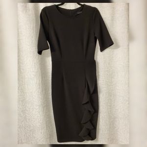 Black Ruffle Knee Length Pencil Dress
